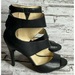 Jessica Simpson Eleya Heels Size 6 Womens Black Leather Strappy Peep Toe Pumps
